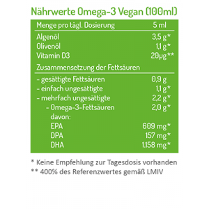 Omega-3 vegan Nährwerttabelle